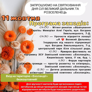 ЗАПРОШУЄМО НА СВЯТКУВАННЯ ДНЯ СІЛ ВЕЛИКИЙ ДАЛЬНИК ТА РОЗСЕЛЕНЕЦЬ!